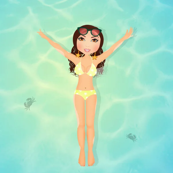 Meisje zwemt in de zee — Stockfoto