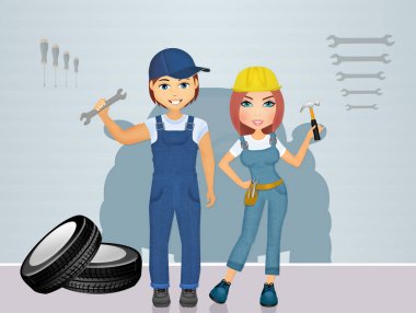 makinenin olduğu dükkanın içinde çalışma çift