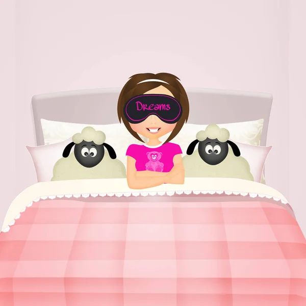 Flicka med mask för att sova — Stockfoto