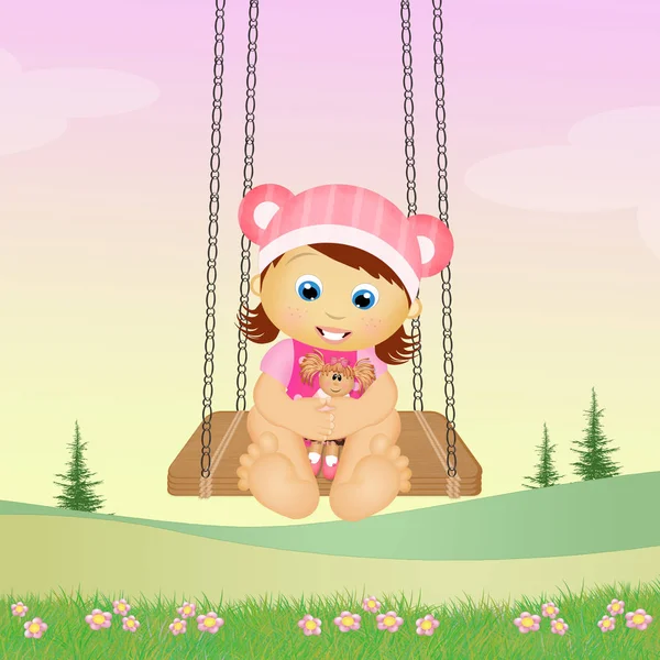 Baby on swing — Stock Photo, Image