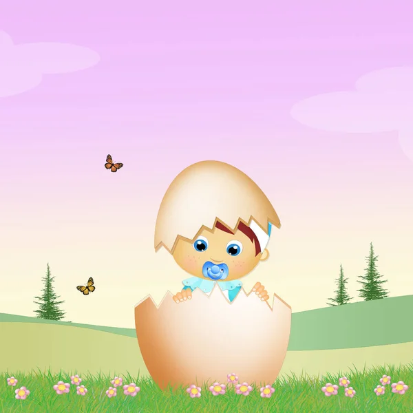 Schattig kind in het ei — Stockfoto