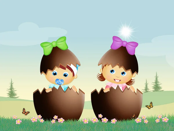 Babies in the chocolate eggs — Stock Photo, Image