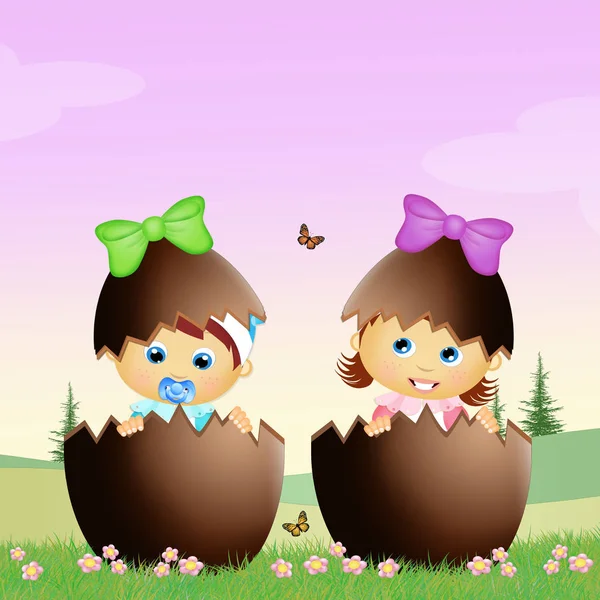 Children in the Easter eggs — Stock Photo, Image