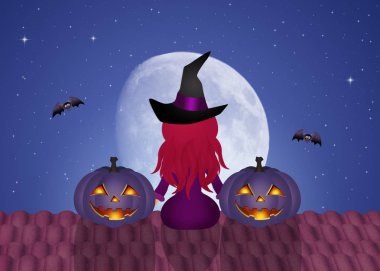 Halloween cadı ve kabaklar