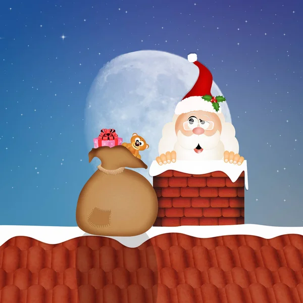 Papá Noel en la chimenea —  Fotos de Stock
