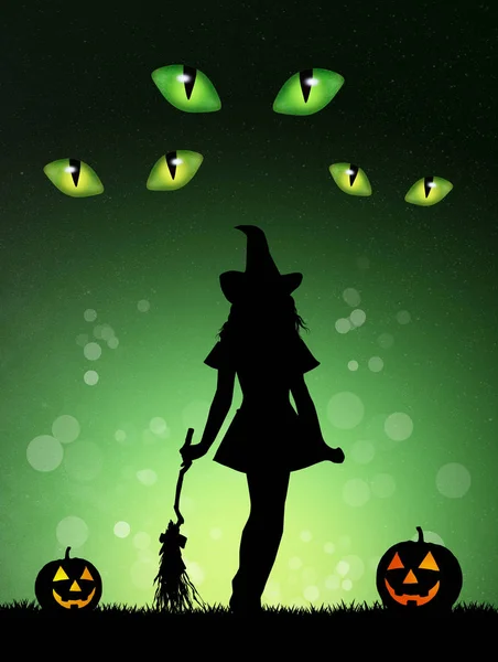 Силуэт ведьмы на Хэллоуин — стоковое фото