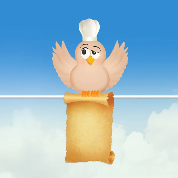 Chef bird with menu — Stock Photo, Image