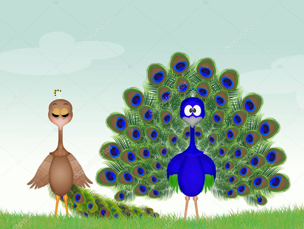 illustration of Peacocks couple
