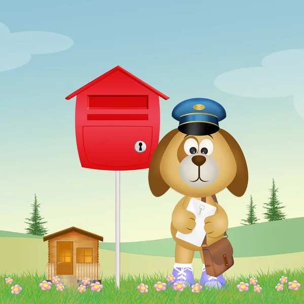 Cute dog postman — Stock Photo, Image
