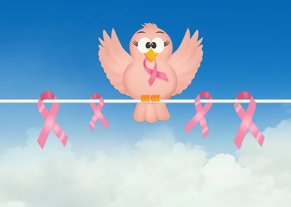 Pássaro com fita de câncer de mama — Fotografia de Stock