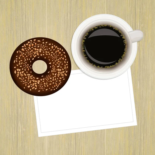 Café da manhã com donut e xícara de café — Fotografia de Stock