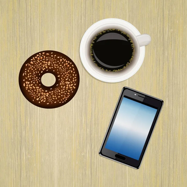 Завтрак с пончиком и чашкой кофе — стоковое фото