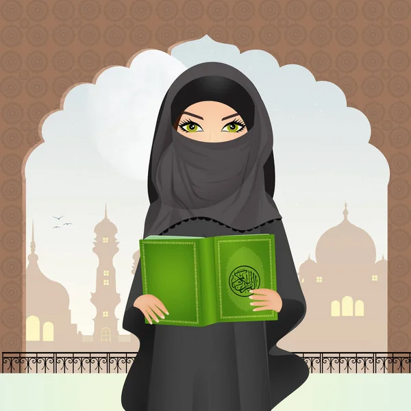Chica musulmana con el libro sagrado del Islam el Corán — Foto de Stock