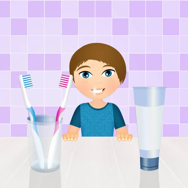 Çocuk Diş Fırçalama — Stok fotoğraf