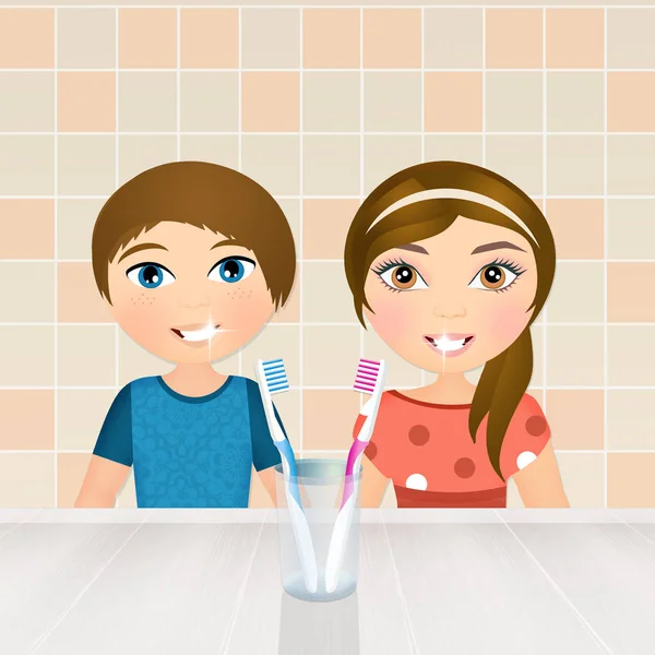Kinder putzen sich die Zähne — Stockfoto