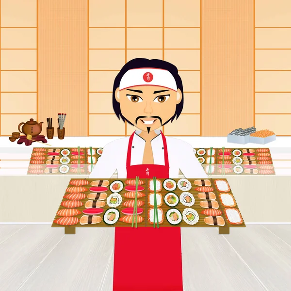 Asiatique sushi chef — Photo