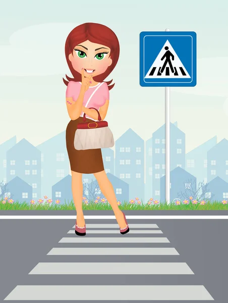 Woman on the pedestrian crossing — Stock Photo, Image