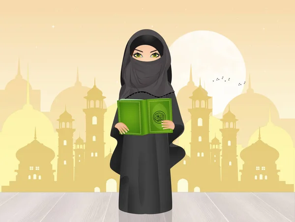 Chica musulmana con el libro sagrado del Islam el Corán — Foto de Stock