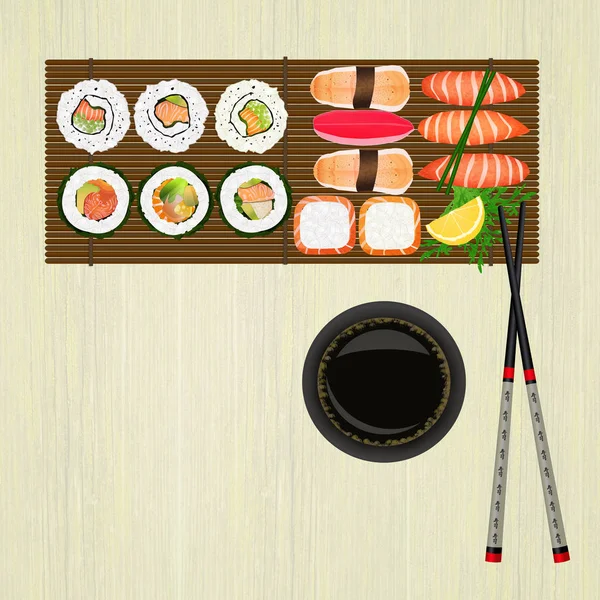 Une vue aérienne des sushis à table — Photo