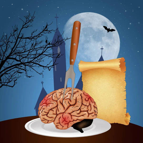 Halloween menu with human brain — Stock Photo, Image