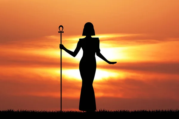 Cleopatra siluett i solnedgången — Stockfoto