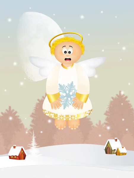 雪の結晶をかわいい天使 — ストック写真