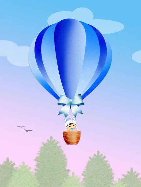 Baby on hot air balloon — Stock Photo, Image