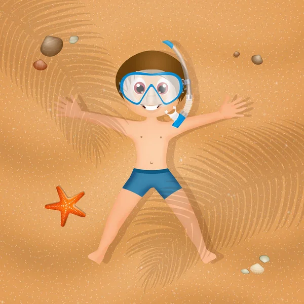 Bambino sdraiato sulla sabbia — Foto Stock