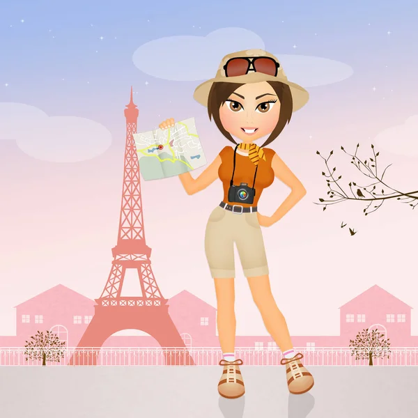 Touristin in Paris — Stockfoto