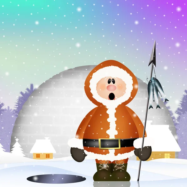 Eskimo in de iglo — Stockfoto