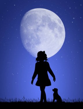 ay ışığında köpek ile kız