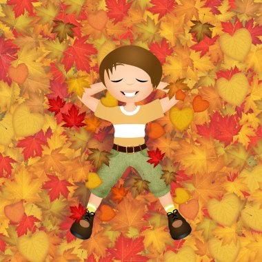 Çocuk sonbahar yaprakları