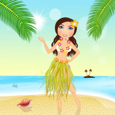 Hasır etek ile Hawaiian kız