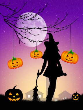 Halloween cadı ve kabaklar