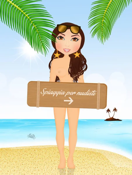 Chica en la playa desnuda — Foto de Stock