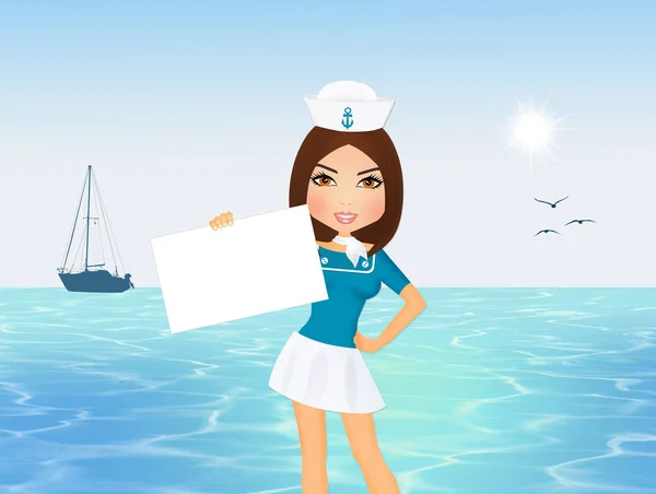 Sailor girl with card — Stock Photo, Image