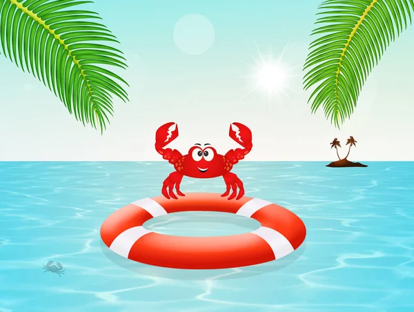 Crab on lifebelt — Stock Photo, Image