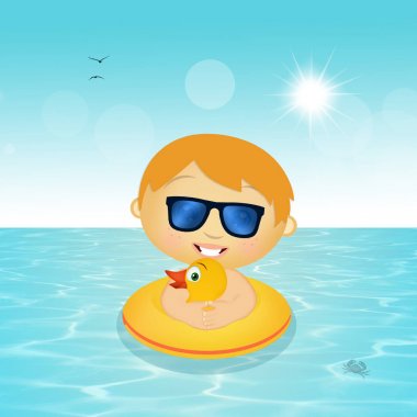 Çocuk deniz hayat şamandıra ile