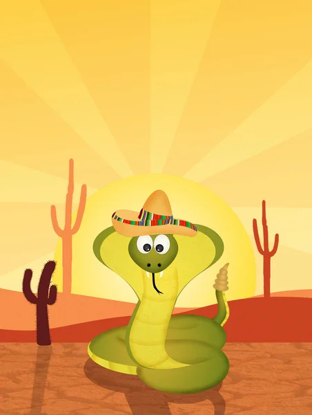 Cobra with sombrero in the desert — Stock Photo, Image