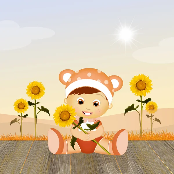 Ayçiçeği ile çocuk — Stok fotoğraf