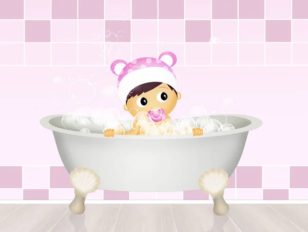 Baby vrouwtje in het bad — Stockfoto