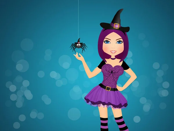 Halloween čarodějnice s spider — Stock fotografie