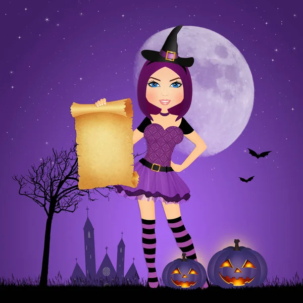 Halloween boszorkány a pergamen — Stock Fotó