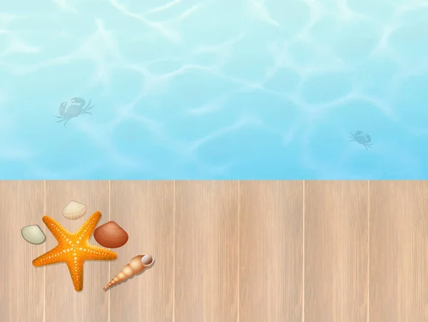 Shell and starfish on the pier — Stock Photo, Image