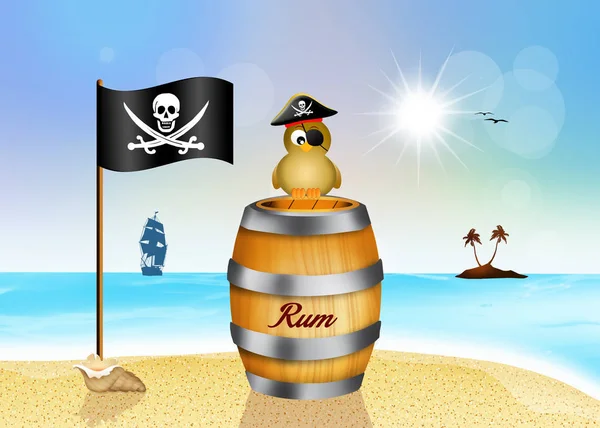 Pássaro pirata em rum garrafa — Fotografia de Stock