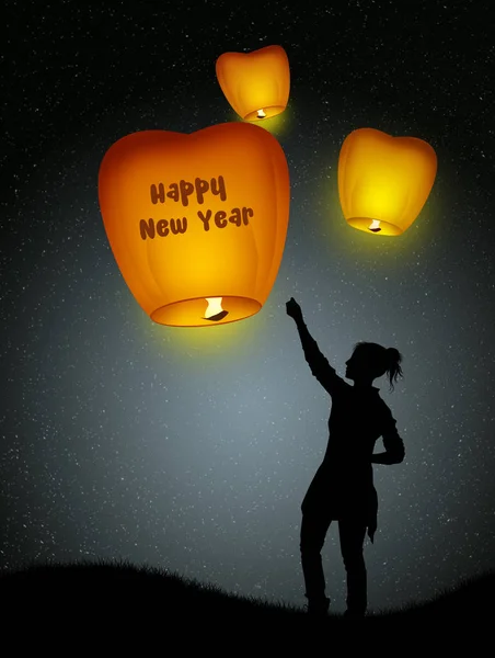 Fly lanterns for the New Year — Stock Photo, Image