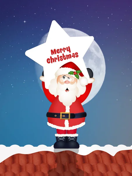 Santa Claus with star on the roof — Stock Photo, Image