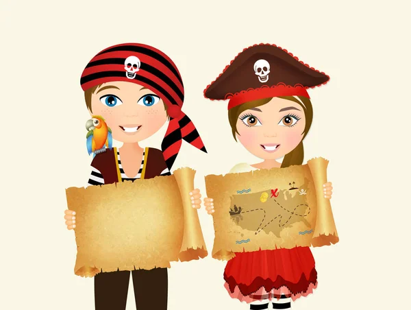 Pirata crianças com mapa do tesouro — Fotografia de Stock