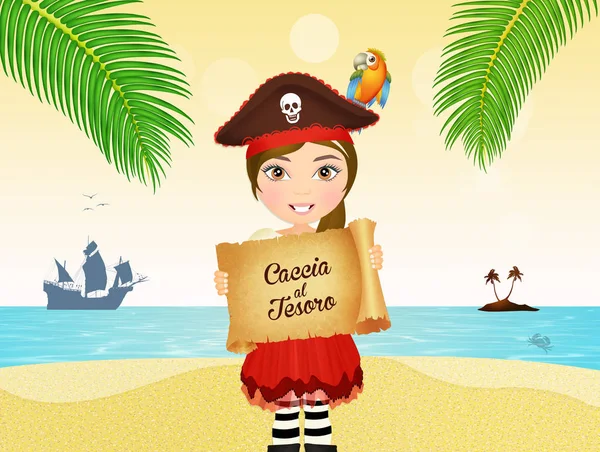 Pirate girl with parchment — Stock Photo, Image