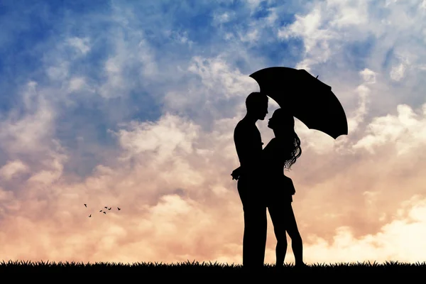 夫妇与伞在雨中 — 图库照片